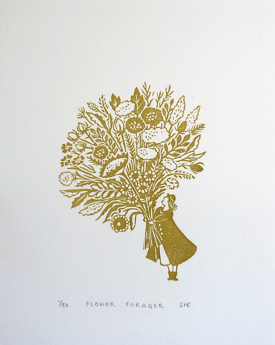 Image of Flower Forager - Linocut