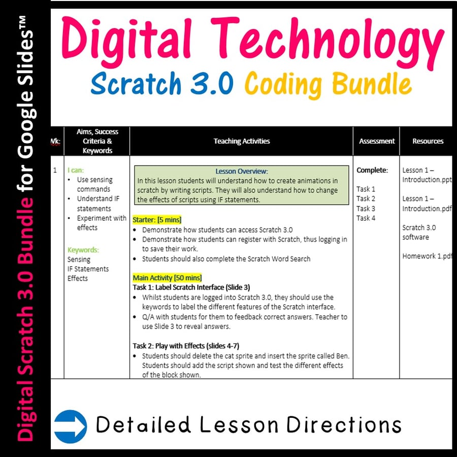 Image of Scratch Coding Lesson Plans Bundle Digital Tech (Distance Learning) Editable