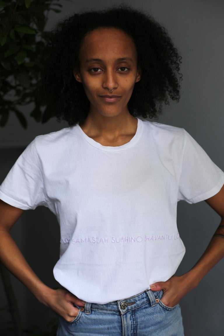 Image of SHANTIH SHANTIH SHANTIH – pastel colors – white classic t-shirt