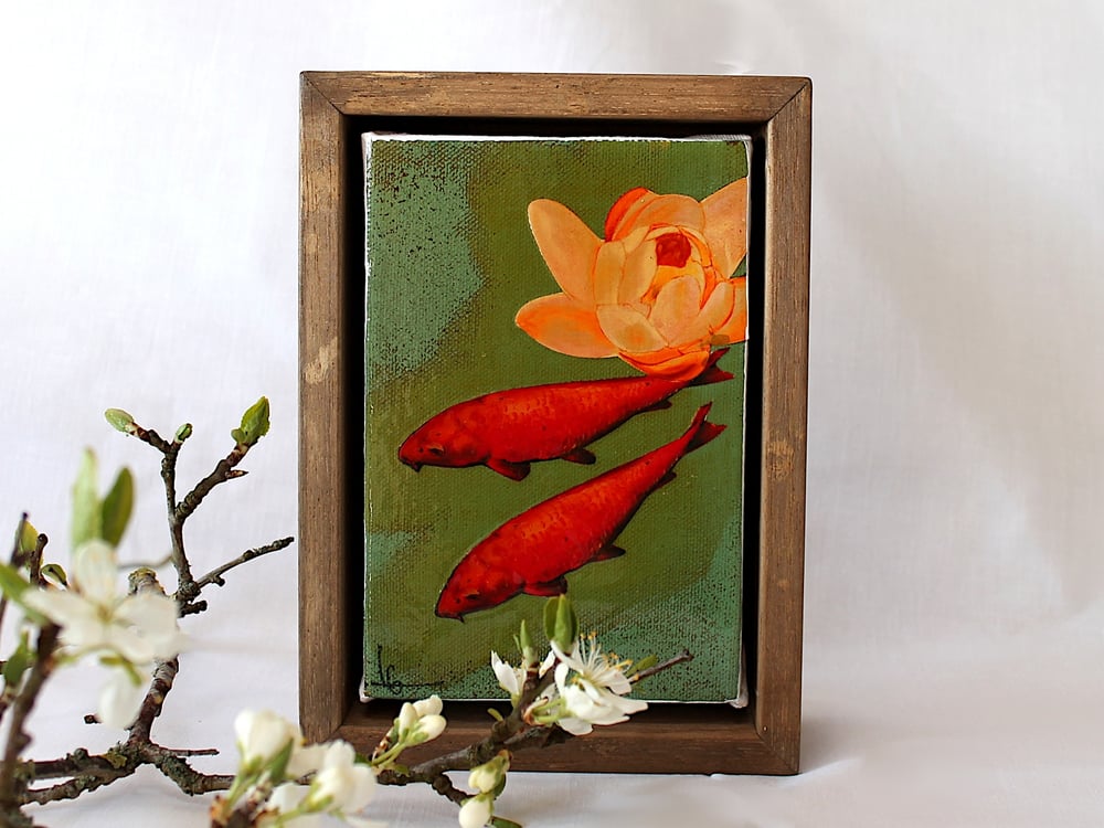 Image of Original Framed Canvas - 4" x 6" - Koi and Lily