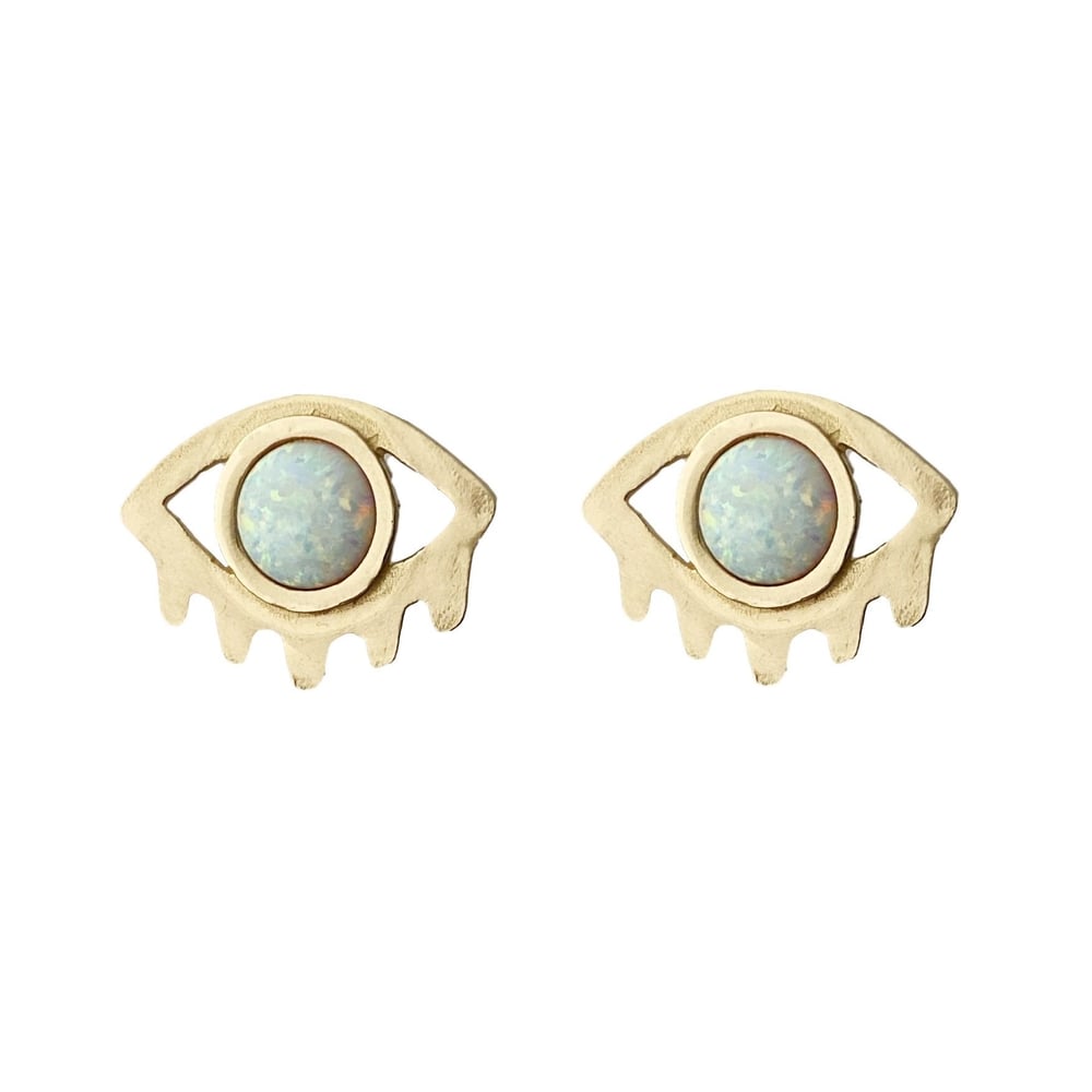 Image of Large Eye with Lashes Statement Earrings with Opal
