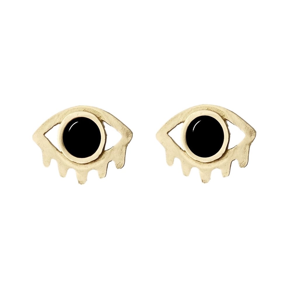 Image of Large Eye with Lashes Statement Earrings with Black Onyx