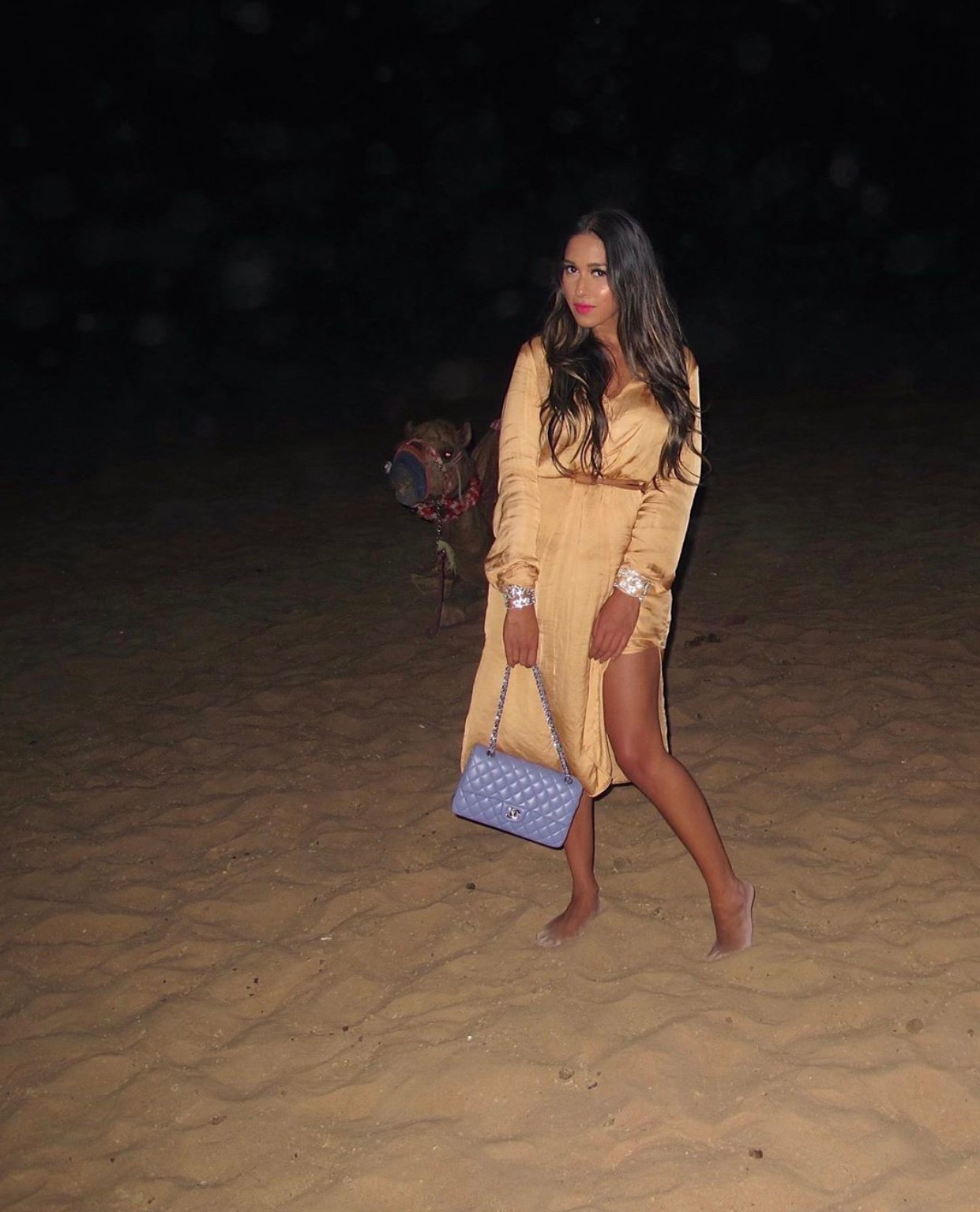 Image of ZARA GOLDEN-BEIGE SILK SHIRT DRESS WITH SIDE SLITS (MEDIUM)