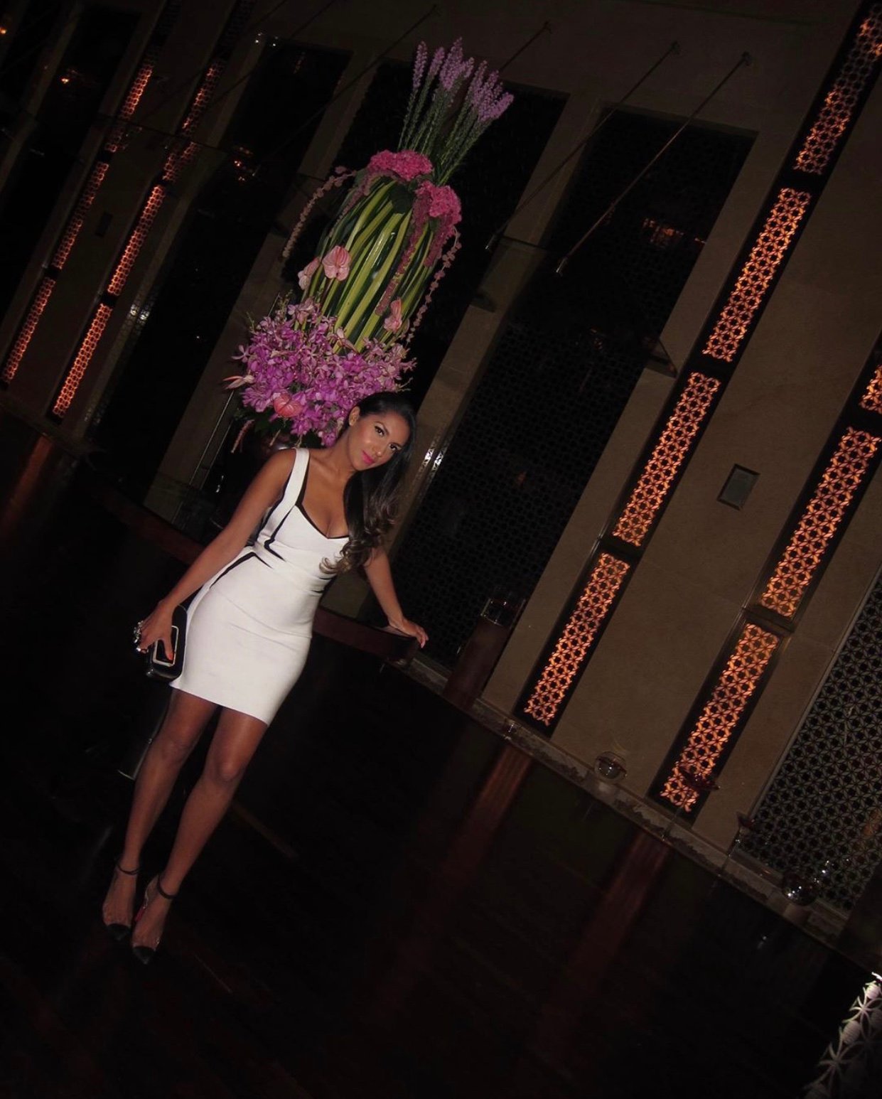 Image of HERVE LEGER WHITE & BLACK BANDAGE DRESS (XS)