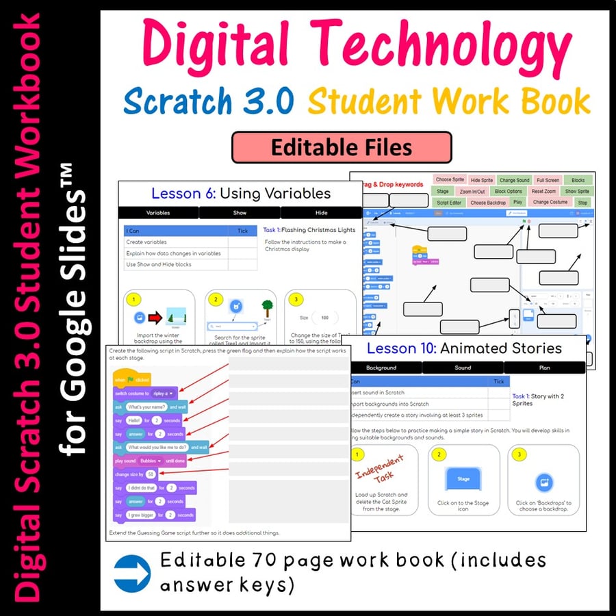 Image of Scratch Coding Student Work Book Digital Tech (Distance Learning) Editable