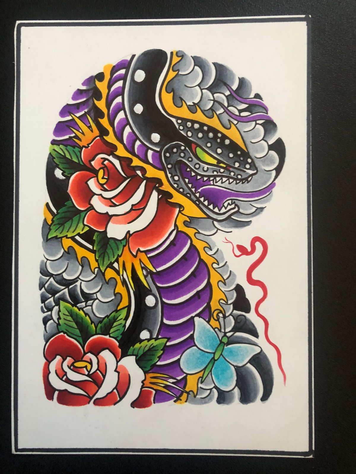 Snake and Roses Half Sleeve