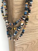 Long Clay Beaded Necklace - Black and Neutral Tones 