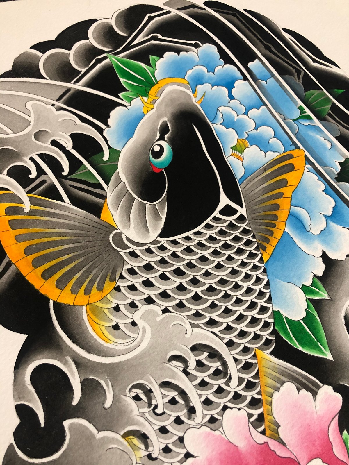 Koi and Peony Half Sleeve