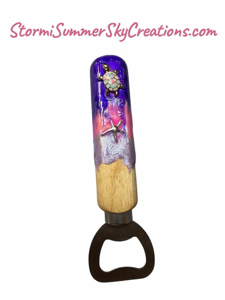 Image of Wooden handle Beach Themed Bottle Opener