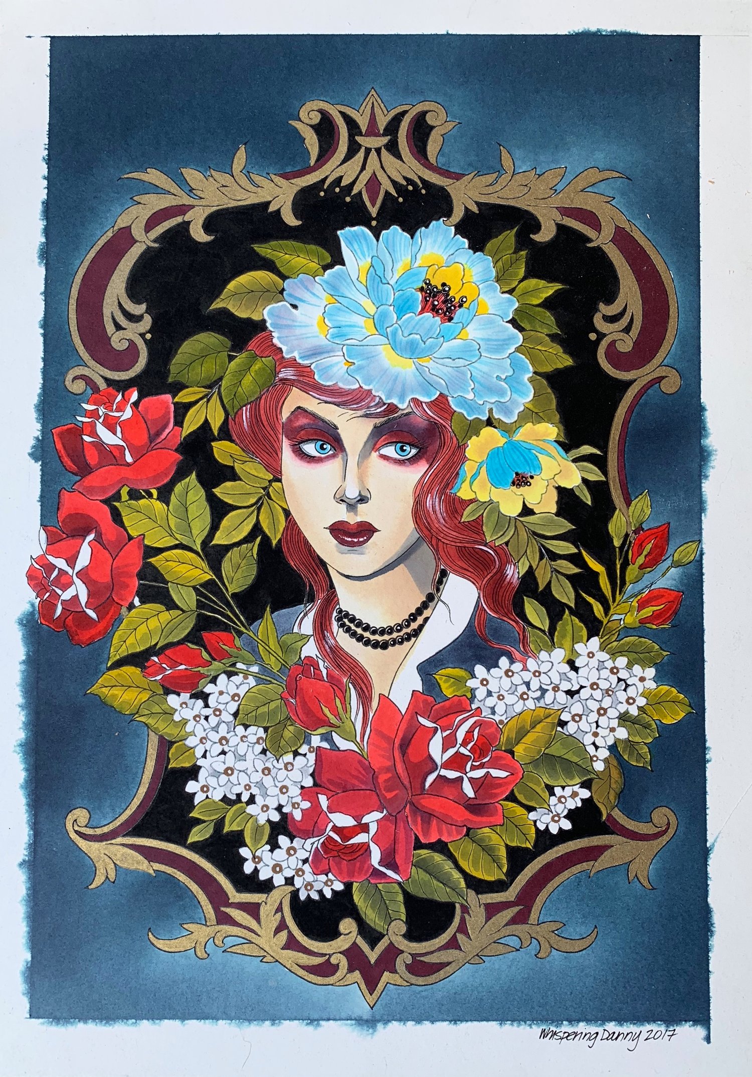 Lady with Blue Flower Original Painting