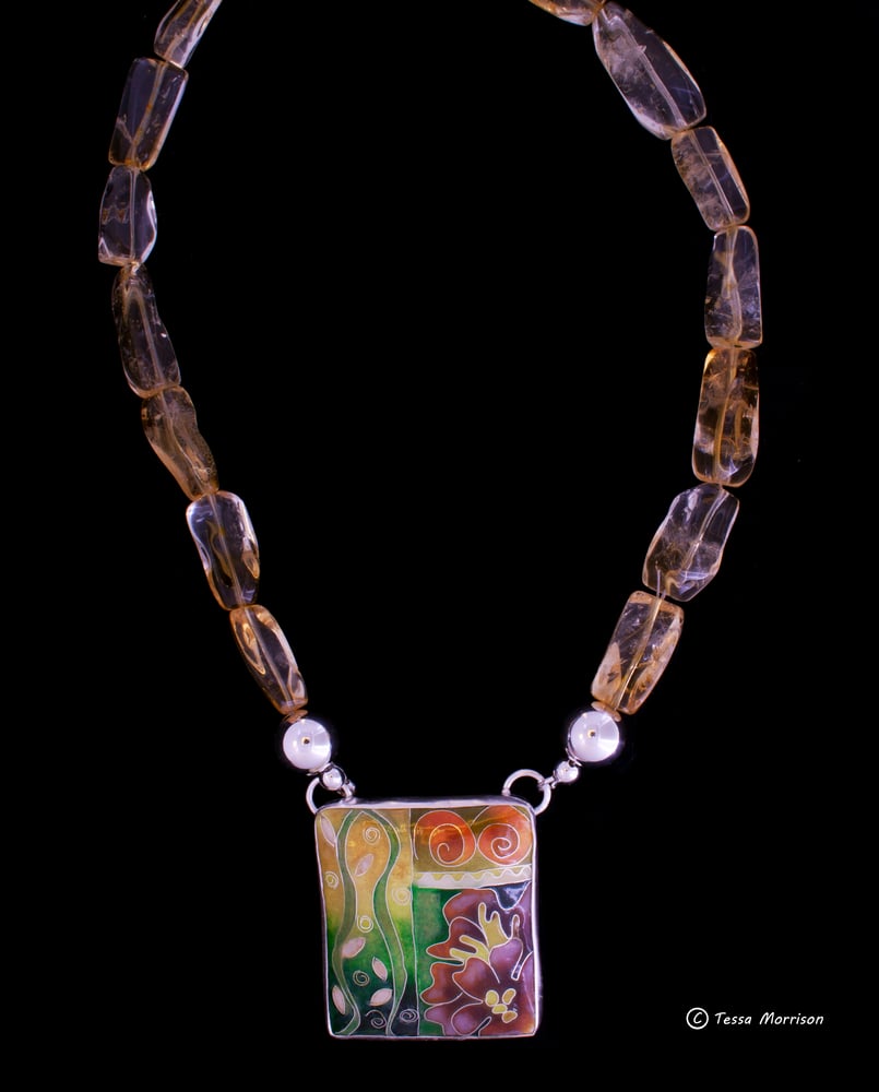 Image of Cloisonné Enamel Necklace with Large Citrine  Beads