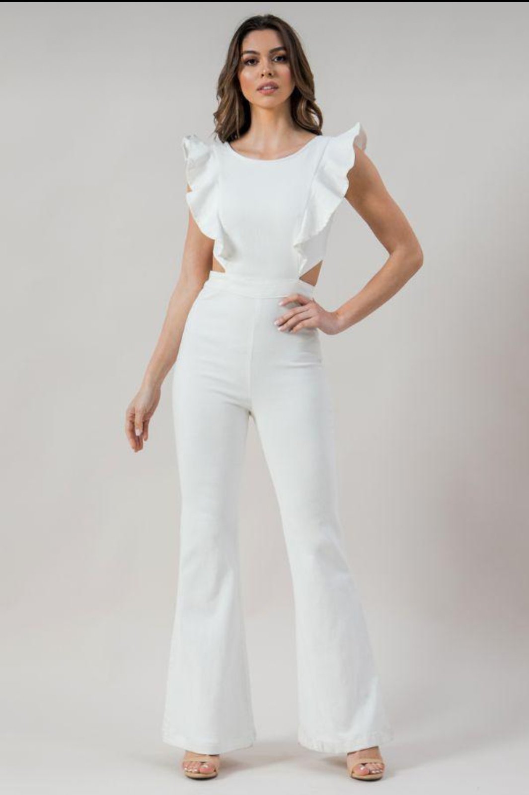 white jeans jumpsuit