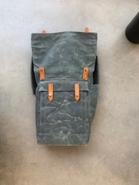Image 3 of Gray waxed canvas leather Backpack medium size / college backpack / Hipster Backpack with roll top