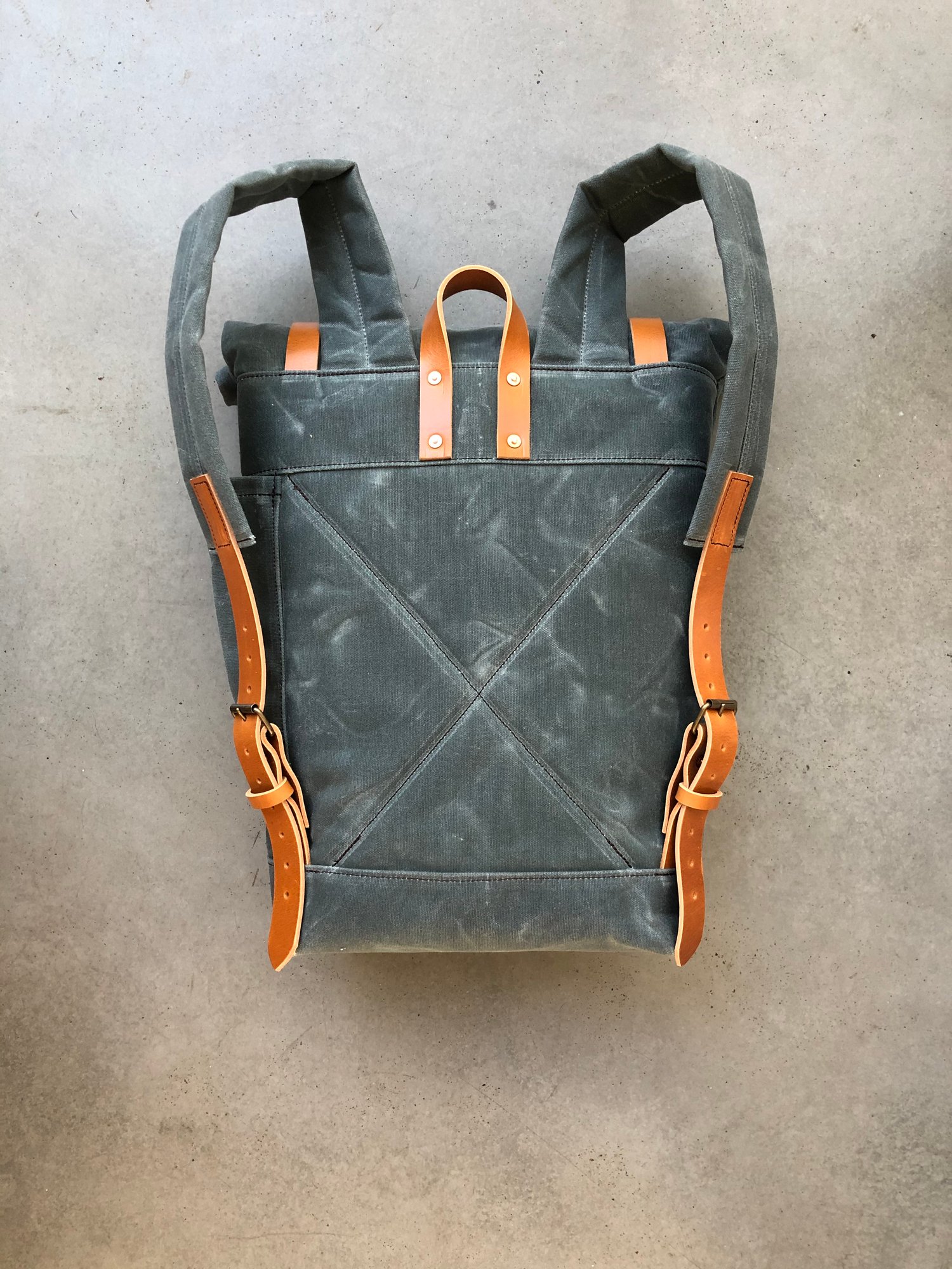 Image of Gray waxed canvas leather Backpack medium size / college backpack / Hipster Backpack with roll top