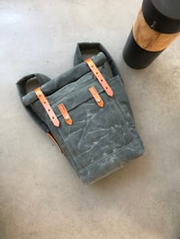 Image 1 of Gray waxed canvas leather Backpack medium size / college backpack / Hipster Backpack with roll top
