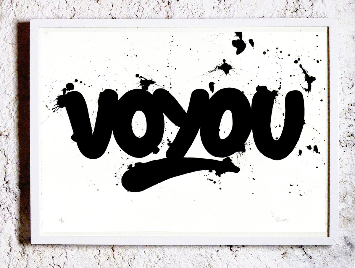 Image of VOYOU 1/3 70x50 cm. Screen print  + Dripping. Unique. Signed. 