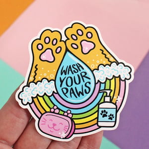 Image of Wash Your Paws sticker, Die Cut Vinyl Sticker -  8cm - hand washing reminder - reward sticker