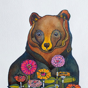 "Bear and Zinnias" by Jenn Rawling