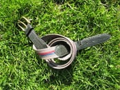 Image of Cotton & Leather belt - 32" to 34" - Green w Blue & Red