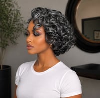 Image 2 of ELLA | GRAY TIGHT SHORT CURLY LACE FRONT WIG