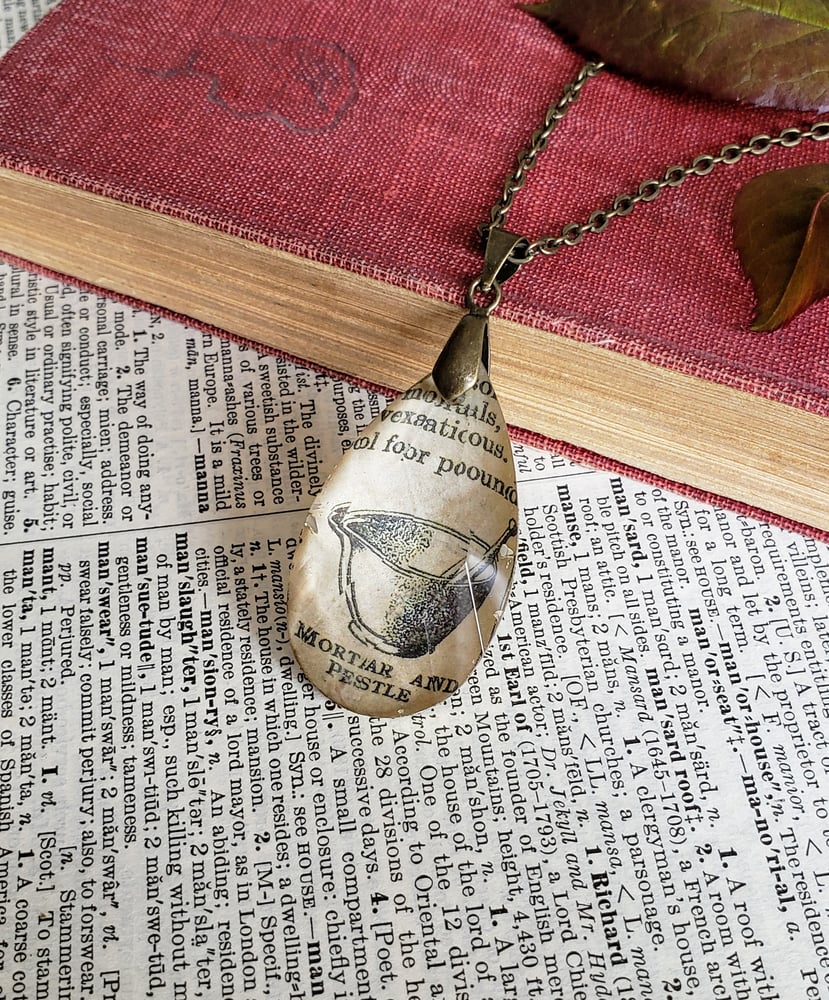 Image of Mortar & Pestle Vintage Science Book Pendant Necklace