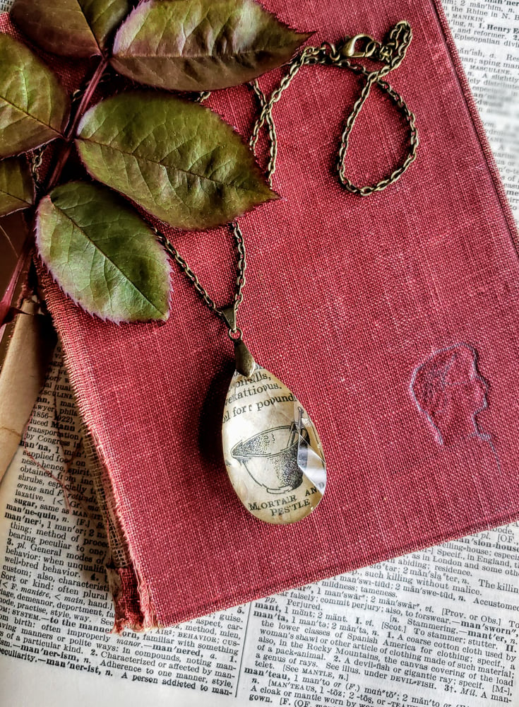 Image of Mortar & Pestle Vintage Science Book Pendant Necklace