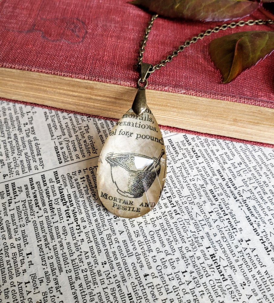 Image of Mortar & Pestle Vintage Science Book Pendant Necklace