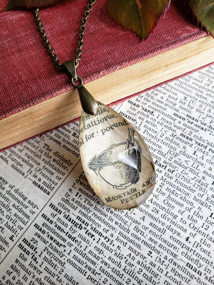 Image of Mortar & Pestle Vintage Science Book Pendant Necklace