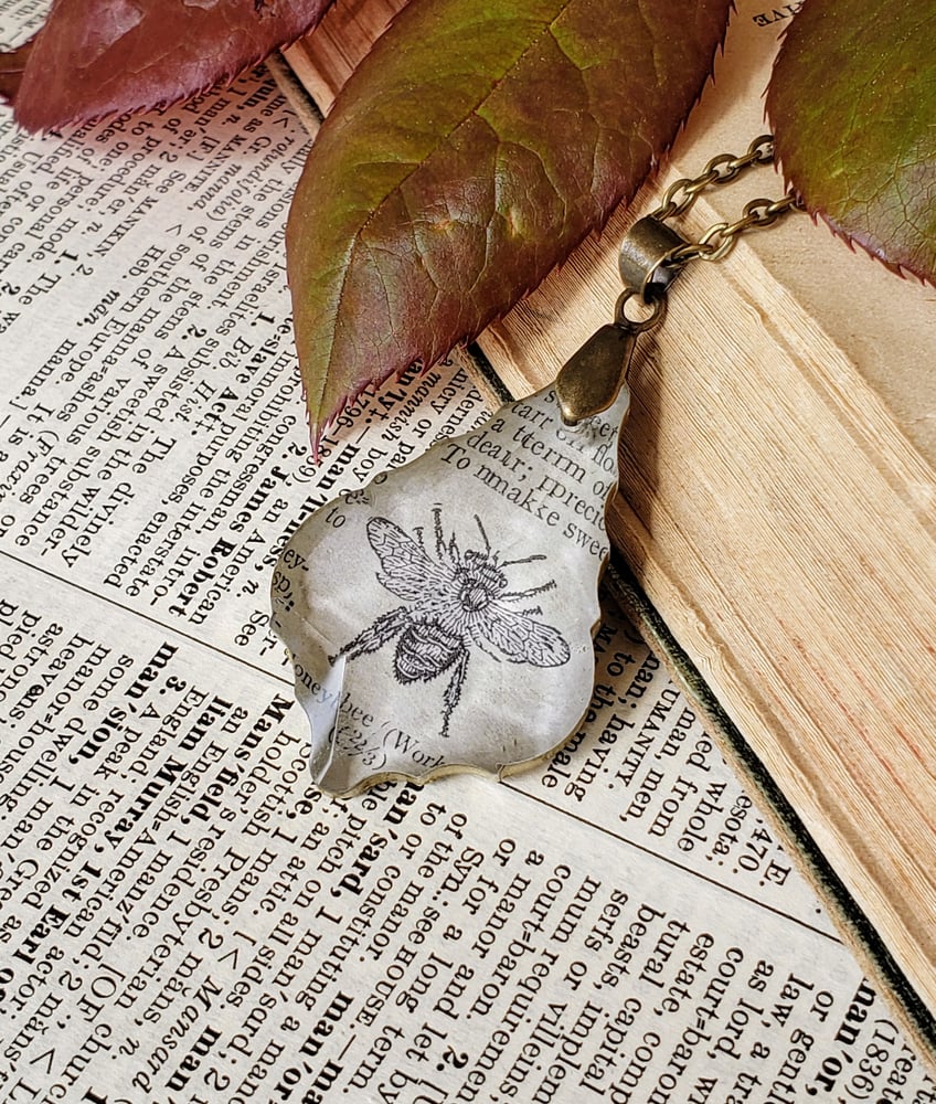 Image of Vintage Dictionary Page Pendant Necklace Honey Bee Worker Bee