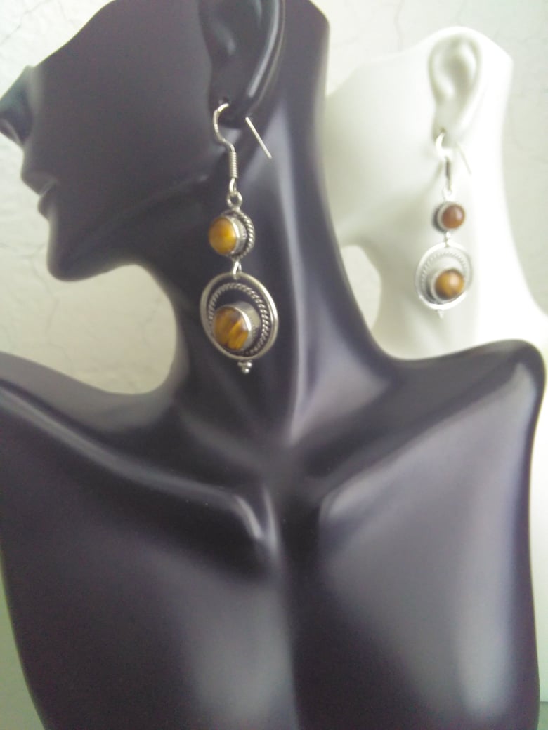Image of TIGERS EYE DOUBLE ROUND EARRINGS
