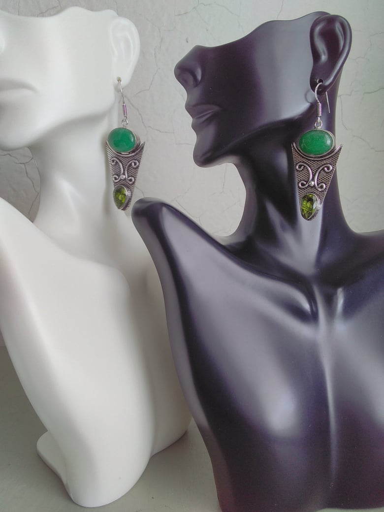 Image of GREEN DOUBLE MIXED GEM EARRINGS