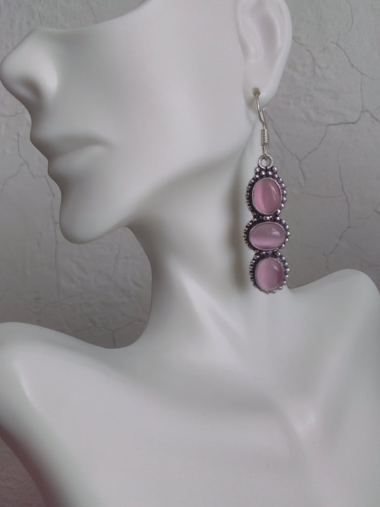 Image of TRIPLE PINK CATEYE GEMSTONE EARRINGS