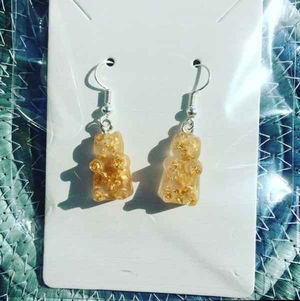 Image of gold leaf gummy bear earrings