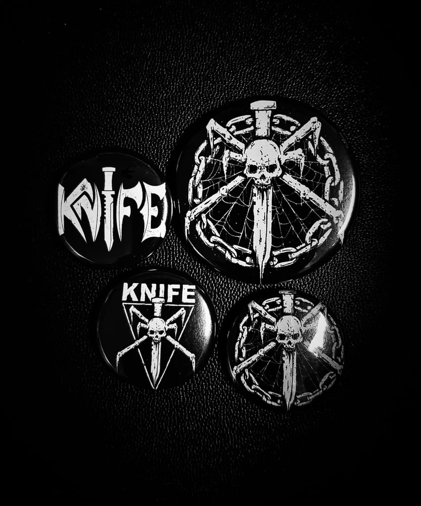 Image of KNIFE - Black Leather Hounds - button set (4 different buttons)