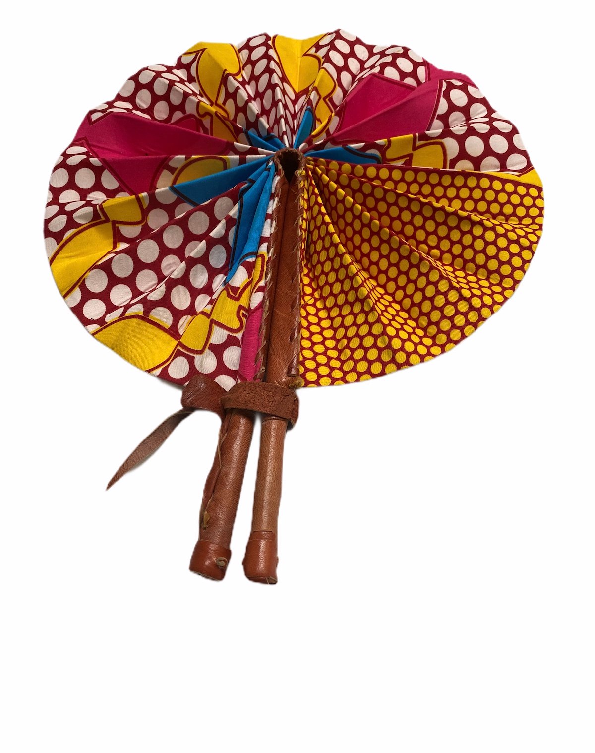 Image of African Print Textile Folding Leather Hand Fan