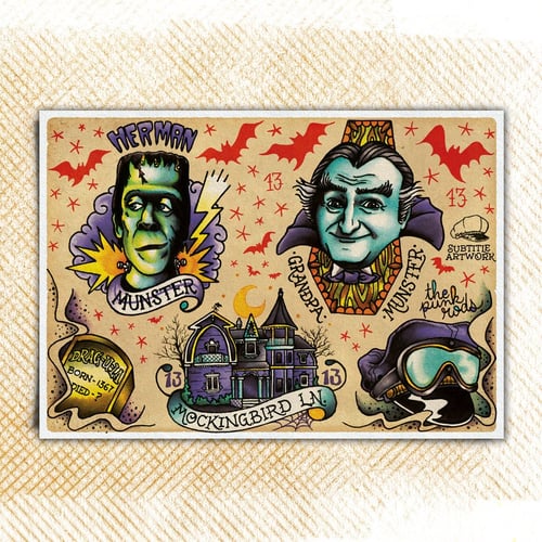 Image of The Munsters - Herman & GrandPa tattoo Flash Print