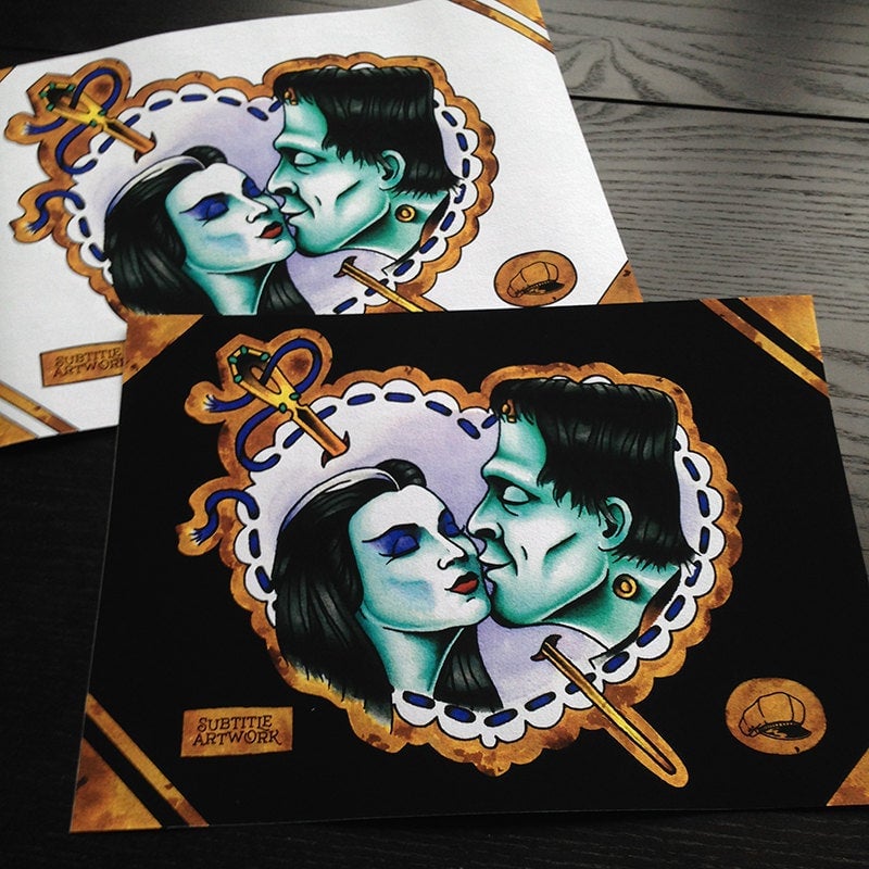 Image of The Munsters - Lily & Herman Tattoo Flash Print