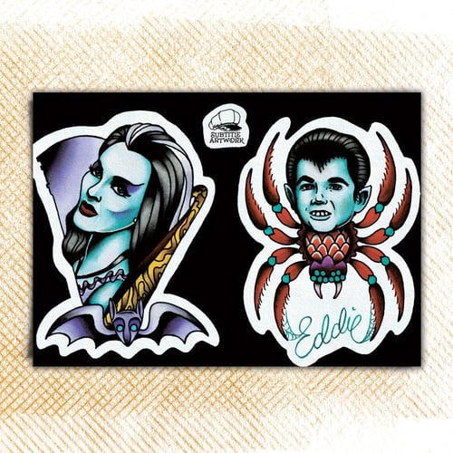 Image of The Munsters - Lily & Eddie Tattoo Flash Print