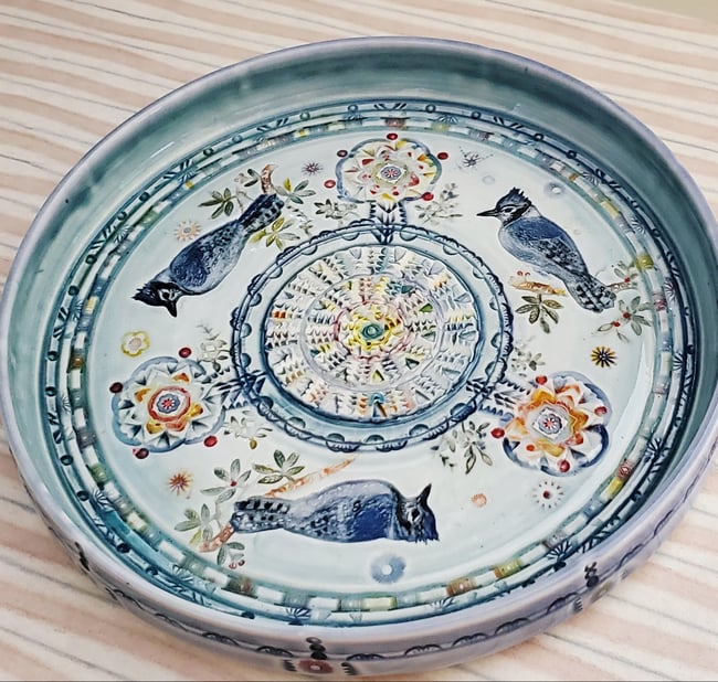 Bluejay Handpainted Porcelain Garlic Grater Oil Plate Dish