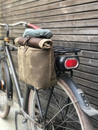 Image 2 of Saddlebag for motorcycle in waxed canvas, Motorbike bag Motorcycle bag Bicycle bag in waxed canvas B