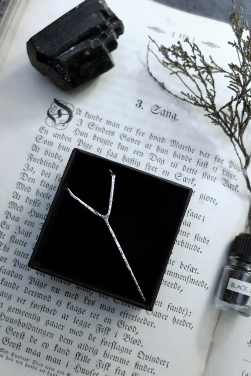 Image of WITCHES STAFF. SPECTRAL WOUND COLLAB. TALISMAN ↟ eco sterling silver + black cotton cord & card