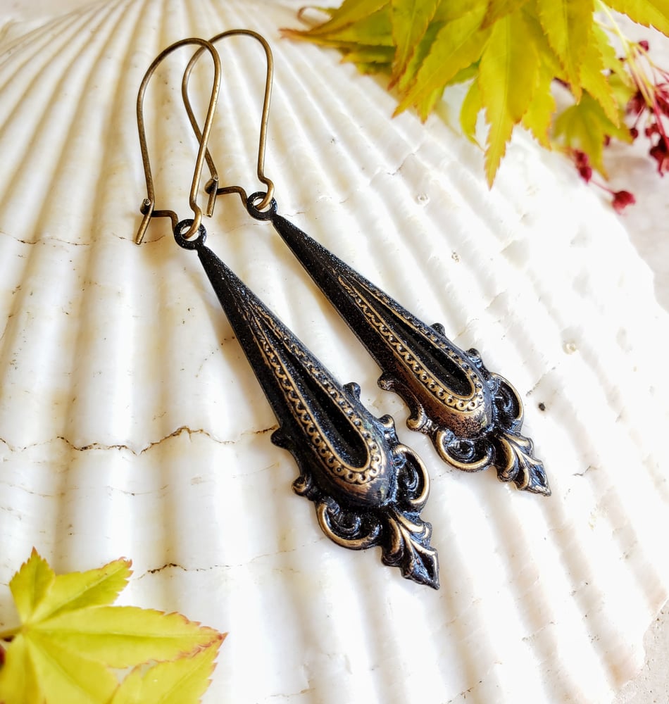 Image of Enamel & Brass Black Dangle Earrings