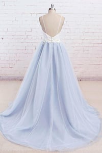 Image 2 of Charming Tulle Light Blue Spaghetti Straps Sweep Train Prom Dress, Long Party Dress