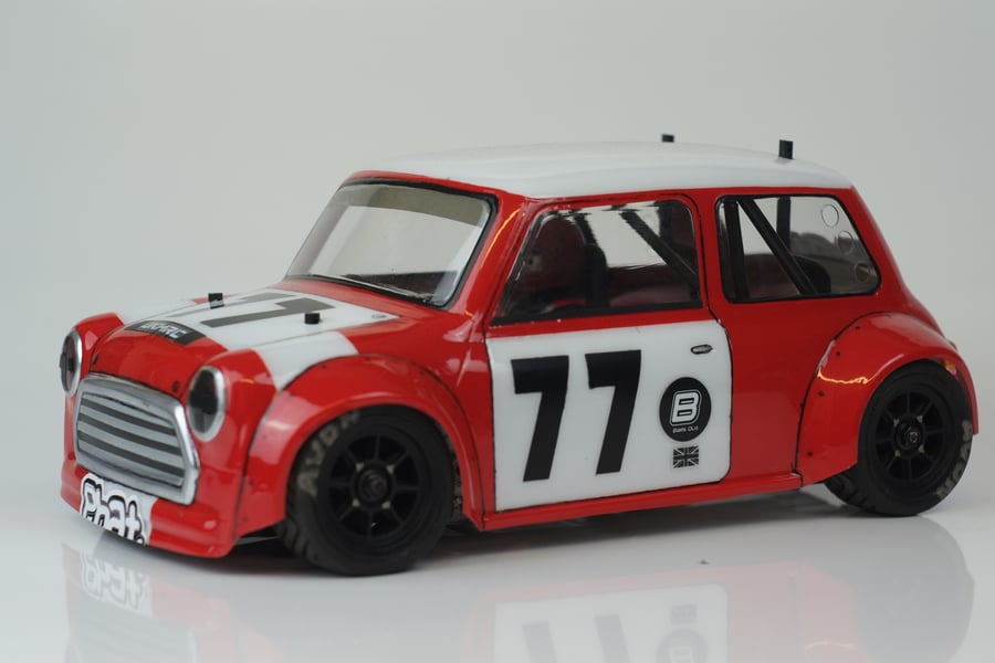 Image of PHAT BODIES  'Miglia Mini' Cooper bodyshell and STICKER SET for Tamiya M-Chassis M03 M05 Xpress FM1S
