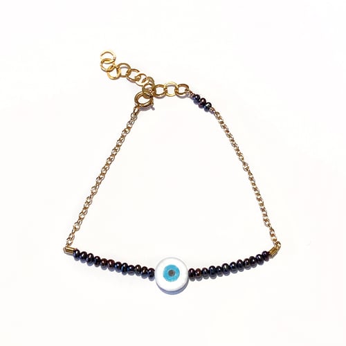 Image of Pearl Eye Bracelet Half Beaded with Chain