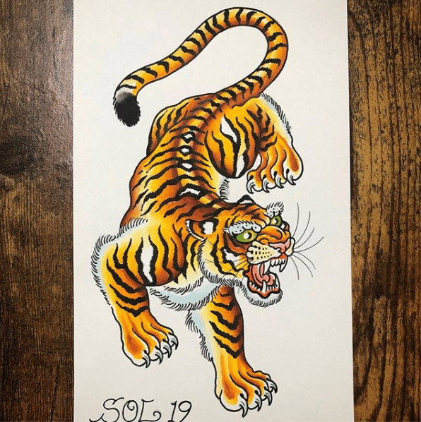 Crawling Tiger on my forearm by Joe Mallard, North Street Tattoo, Salem, MA  : r/traditionaltattoos