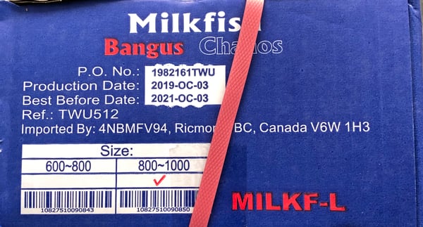 Image of Milkfish 800-1000 16.20LB Net Weight 18LB Gross Weight