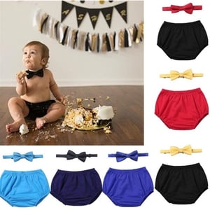 Image of Boys Cake Smash Bloomers with matching Bow Tie set.