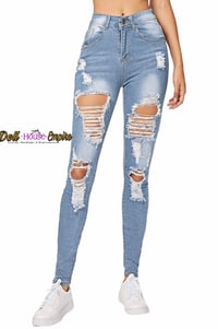 Mid Waist Skinny Ripped Jeans