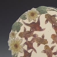 Image 2 of Fantailed fish ceramic sgraffito wall art 